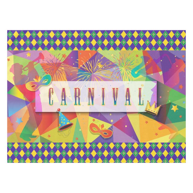 Toalha De Mesa Mardi Gras Carnaval Fleur de Lis Diamond Decore (Frente (Horizontal))