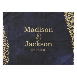 Toalha De Mesa Marinho Azul Aquarela e Monograma Dourado de Casam