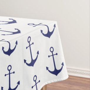 Toalha De Mesa Marinho azul e branco da âncora náutica costeira