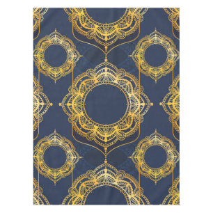 Toalha De Mesa Marinho Azul e/ou Violeta com Mandalas Douradas