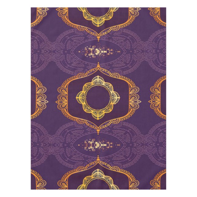 Toalha De Mesa Marinho Azul e/ou Violeta com Mandalas Douradas (Frente)