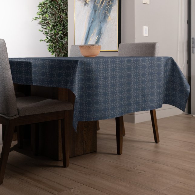 Toalha De Mesa Marinho Blue Classic Silver Snowflakes Personaliza (Navy blue and silver snowflake pattern tablecloth)