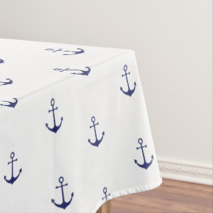 Toalha De Mesa Marinho de âncora náutica azul e branco costado