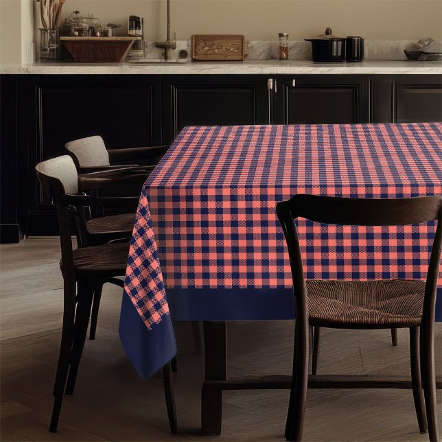 Toalha De Mesa Marinho de Coral Moderno Tablecloth Trendy Xadrez  ( Modern Coral Navy Tablecloth Trendy Plaid Dining Style)