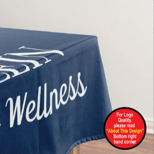Toalha De Mesa Marinho Mesa azul com o logotipo e o texto