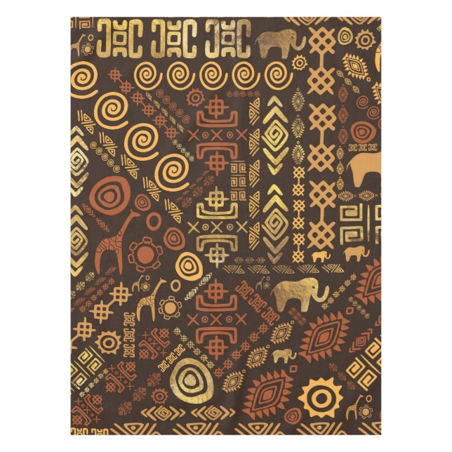 Toalha De Mesa Marrons africanos étnicos do teste padrão e ouro (Frente)