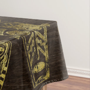 Toalha De Mesa Máscaras africanas douradas na madeira