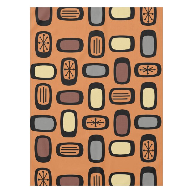 Toalha De Mesa MCM Arredondado do Meio-Século Laranja Marrom (Frente)