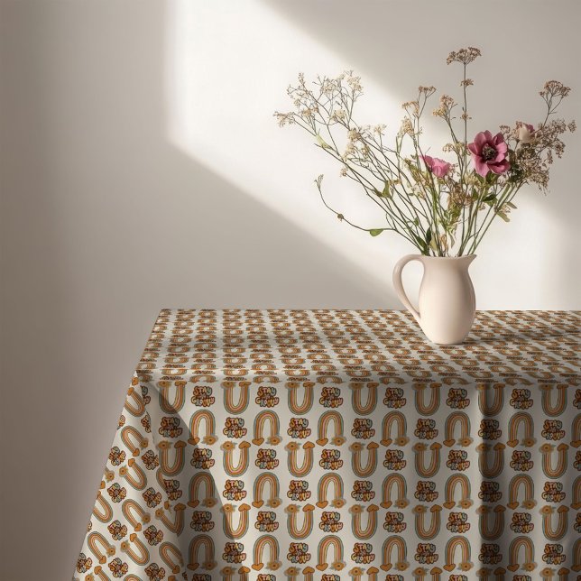 Toalha de Mesa Meados do Século Cobre e Rosa Estil (Mid-Century Tablecloth Copper & Pink Bloom Style)