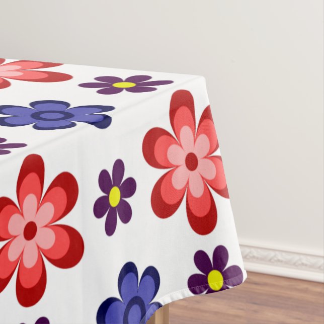 Toalha de mesa média com flores azuis, roxas e ver (Posição Original)