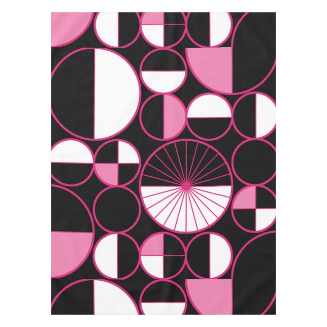 Toalha De Mesa Meio século Círculos Modernos Metade Preto Rosa (Frente)
