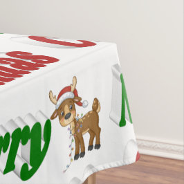 Toalha De Mesa Merry Christmas Reindeer red green typografia