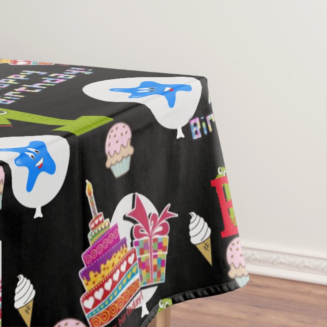 Toalha De Mesa Mesa, Feliz Primeiro Aniversário, #1 Preto (Posição Original)