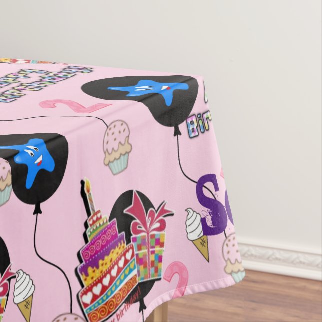 Toalha De Mesa Mesa, segundo aniversário Feliz, #segundo Rosa (Posição Original)