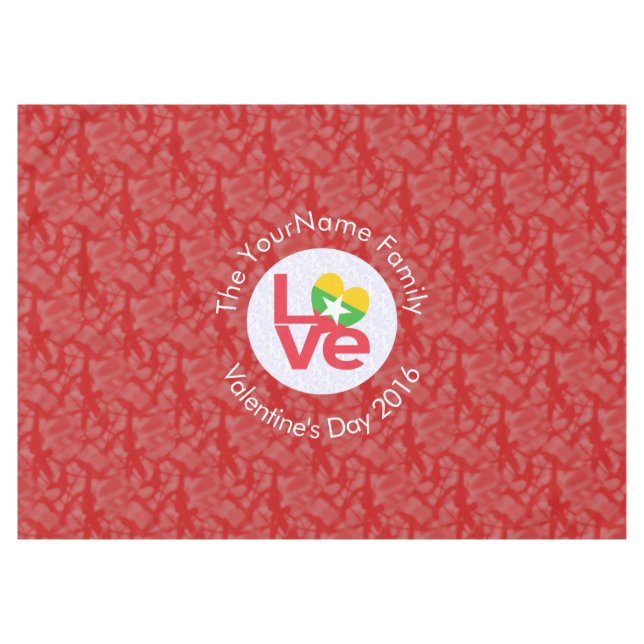 Toalha De Mesa Mianmar Sinalizador birmanês Heart LOVE (Frente (Horizontal))