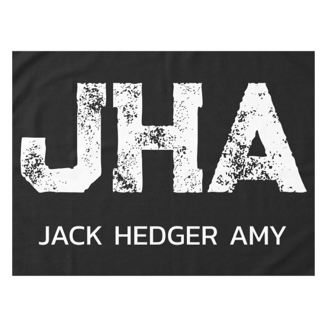 TOALHA DE MESA MINIMALIST WHITE THREE LETTER MONOGRAM NAME BLACK  (Frente (Horizontal))