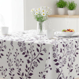 Toalha De Mesa Modern Boho Floral Pattern Plum White