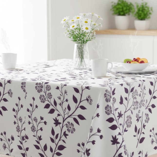 Toalha De Mesa Modern Boho Floral Pattern Plum White (Criador carregado)