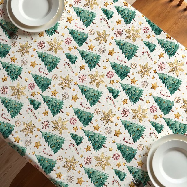Toalha De Mesa Modern Christmas trees tablecloth red green gold (Modern Christmas trees tablecloth red green gold

)