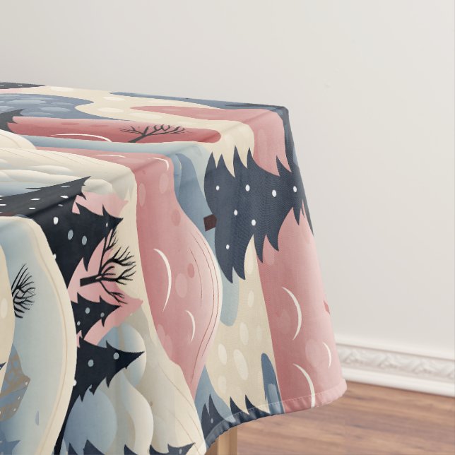 Toalha De Mesa Modern Navy Pink Cream Christmas Trees Snowbanks (Posição Original)