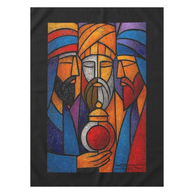 Toalha De Mesa Modern Stained Glass Three Wise Men in English (Frente)
