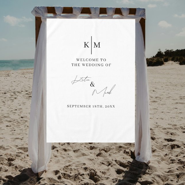 Toalha De Mesa Modern Welcome To Our Wedding Fabric Sign  (Modern Welcome To Our Wedding Fabric Sign Tablecloth)