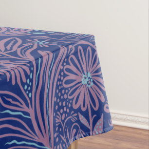 Toalha De Mesa Moderno impressão FLORAL Mauve em Azul Real