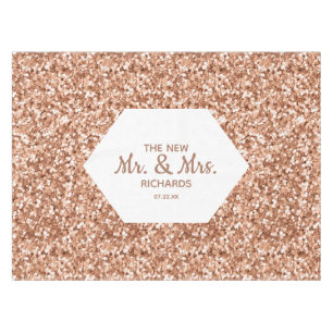Toalha De Mesa Monograma de Casamento com Glitter Confetti Dourad