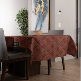 Toalha De Mesa Monograma Dourado Vermelho Monograma Natal Tartan
