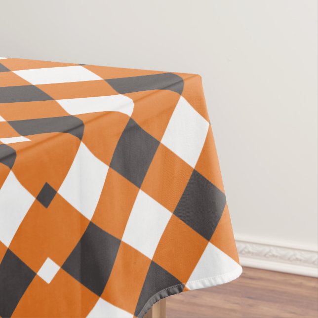 Toalha De Mesa Monograma Laranja Xadrez Branca Gingham (Posição Original)