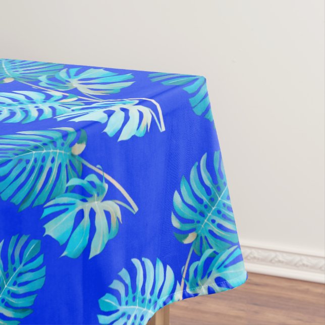 Toalha De Mesa Monstera Brisa Azul Cobalto (Posição Original)