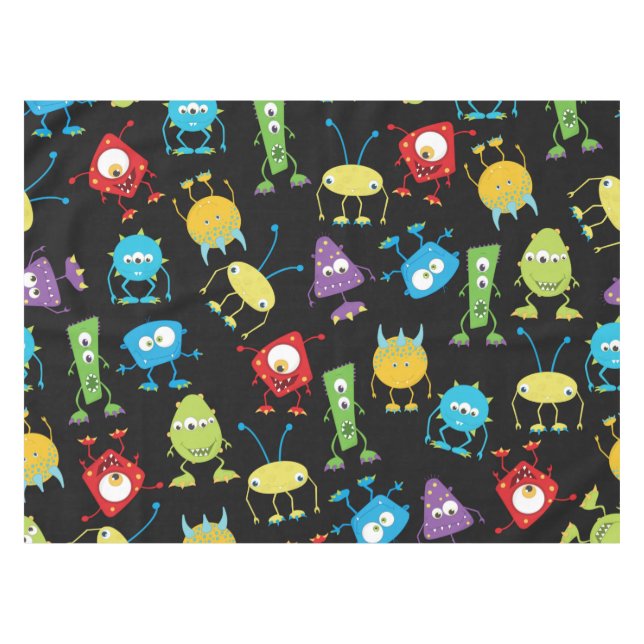 Toalha De Mesa Monstro engraçados no Tablecloth preto (Frente (Horizontal))