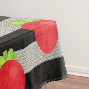 Toalha De Mesa Morango Listras Modernas Preto e Branco
