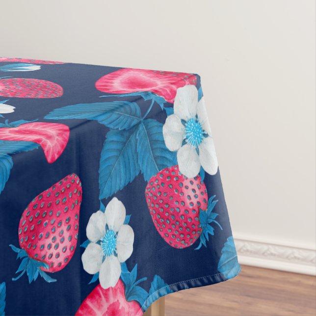 Toalha De Mesa Morangos cor-de-rosa em azul (Posição Original)
