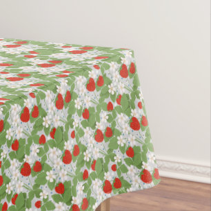 Toalha De Mesa Morangos e flores rosa e brancas