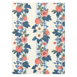 Toalha De Mesa Morangos Vintage e Folhas Azuis Padrão Floral