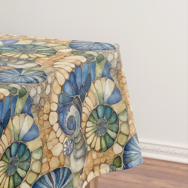 Toalha De Mesa Mosaico Do Mar Da Pedra Da Praia E Da Seashell (Posição Original)