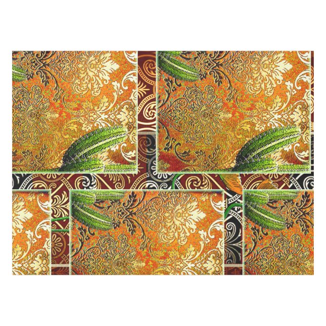 Toalha De Mesa  Motivo Geométrico e Cacto Chinês Vintage (Frente (Horizontal))