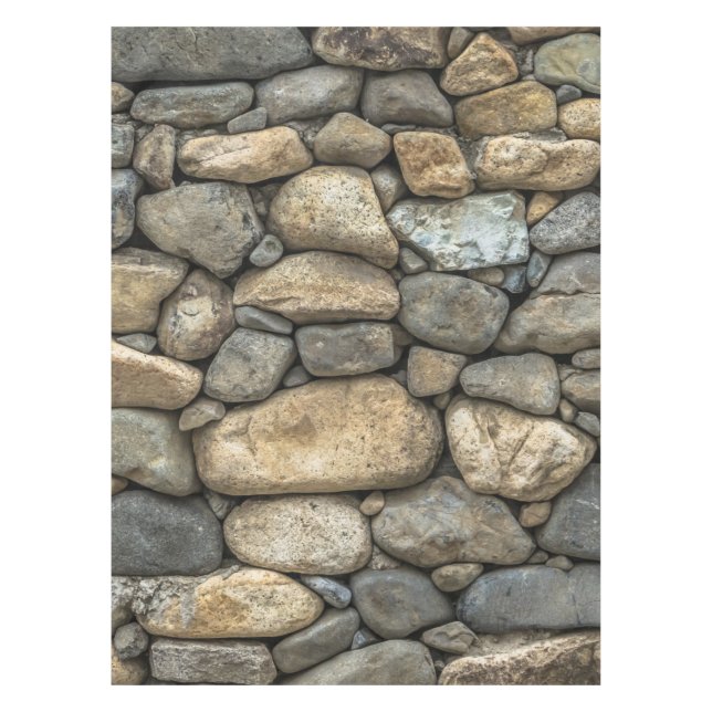 Toalha De Mesa Muro de Pedra na Cinza Beige Boulders (Frente)