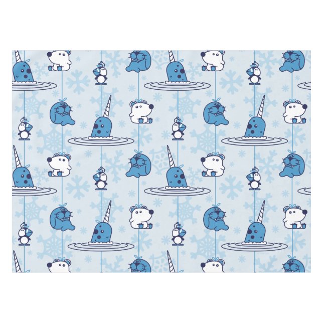 Toalha De Mesa Narwhal Blue Snowflake Pattern (Frente (Horizontal))