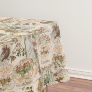 Toalha De Mesa Natais vintages festivos Ephemera de aves e flores