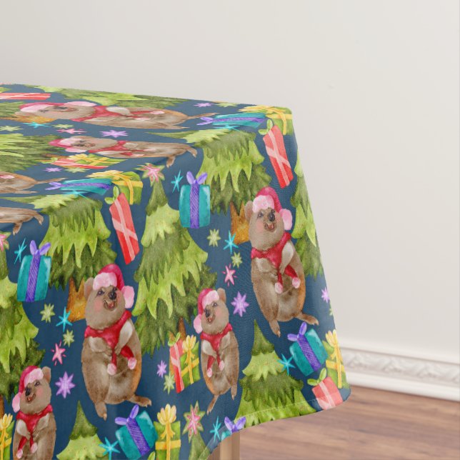 Toalha De Mesa Natal azul de Quokka australiano (Posição Original)