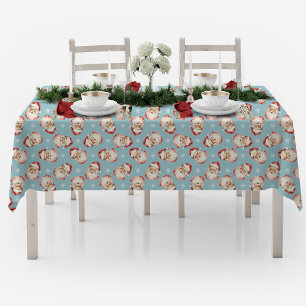 Toalha De Mesa Natal Azul Vintage Retro Santa