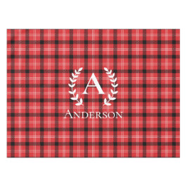 Toalha De Mesa Natal de Xadrez Vermelha e Negra com o Nome Person