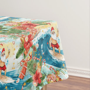 Toalha De Mesa Natal do Papai Noel Surfista com o Papai Noel Surf