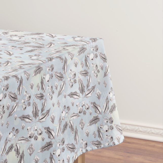 Toalha De Mesa Natal, galhos prateados, brancos, flocos de neve,  (Posição Original)