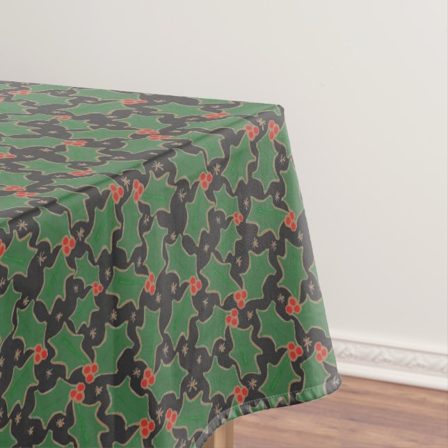 Toalha De Mesa Natal Holly Green e Dourado (Posição Original)