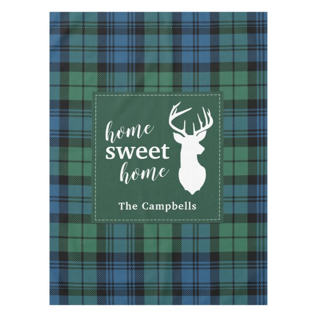 Toalha De Mesa Natal Tartan Sweet Home Clan Campbell Xadrez (Frente)