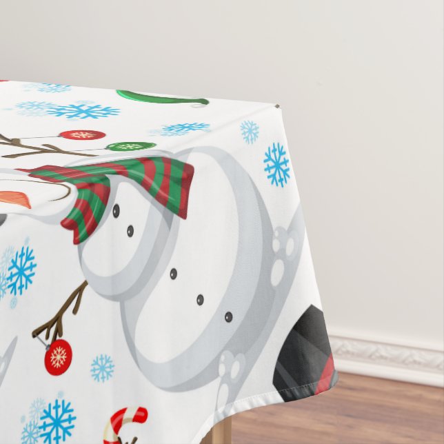 Toalha de mesa natalina com bonecos de neve alegre (Posição Original)