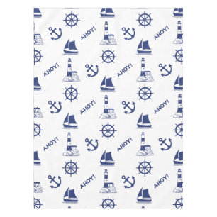 Toalha De Mesa Navegação - Marinho Ilustrativo de Padrão Azul+Bra